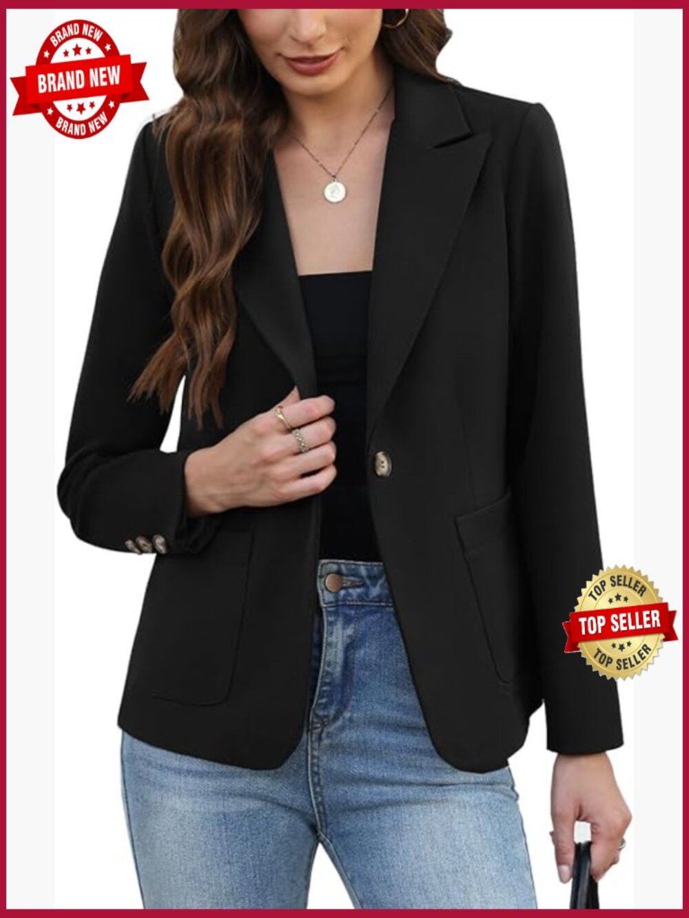 Women's Business Casual Blazer Open Front Suit Jacket with Pockets Long Sleeve